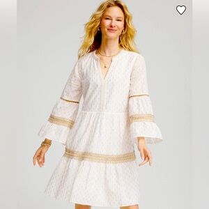Chico's White and Gold Long Sleeve Dress